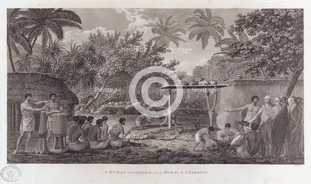 Human sacrifice on Tahiti in the South Pacific, c1773. Creator: William Woollett.