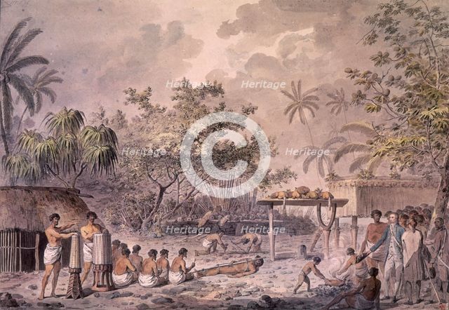 Human sacrifices at Otaheite (Tahiti), c1777-c1779. Creator: John Webber.