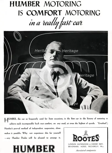 'Humber Motoring is Comfort Motoring in a really fast car', 1937. Artist: Unknown.