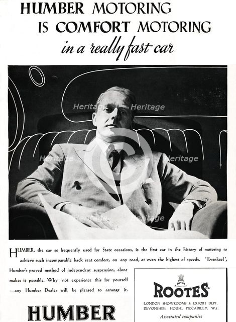 'Humber Motoring is Comfort Motoring in a really fast car', 1937. Artist: Unknown.