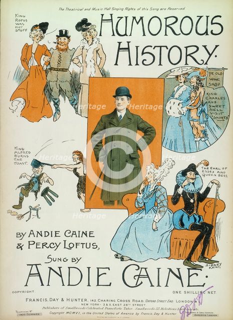 'Humorous History'; cartoons on cover of book of sheet music, 1906. Creator: Sidney Kent.