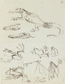 Humorous sketches of crocodiles and bats, c1870s. Creator: Henry Hugh Armstead