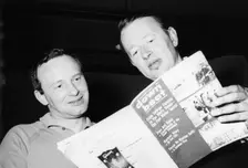 Humphrey Lyttleton and Alex Welsh reading a copy of Down Beat magazine, 1963. Creator: Brian Foskett