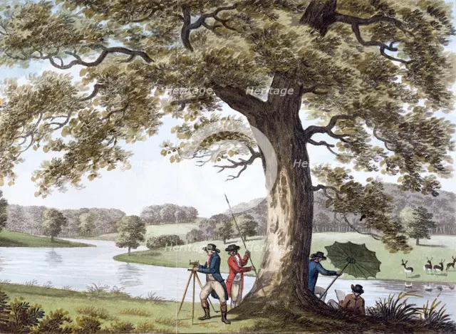 Humphry Repton surveying with a theodolite, late 18th-early19th century. Creator: Unknown.