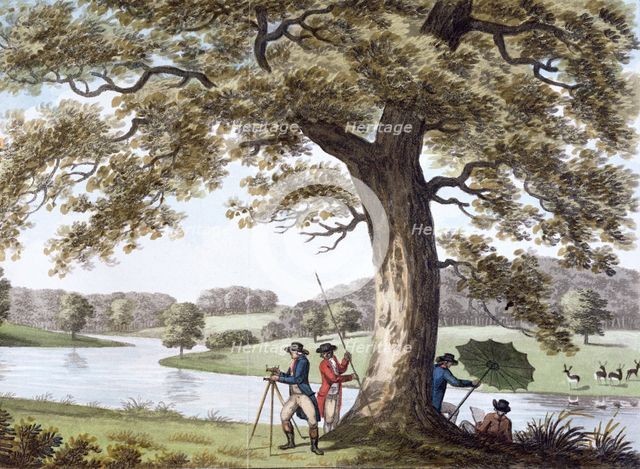 Humphry Repton surveying with a theodolite, late 18th-early19th century. Artist: Unknown