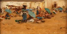 Hungarian market with blue umbrellas, 1874. Creator: August von Pettenkofen