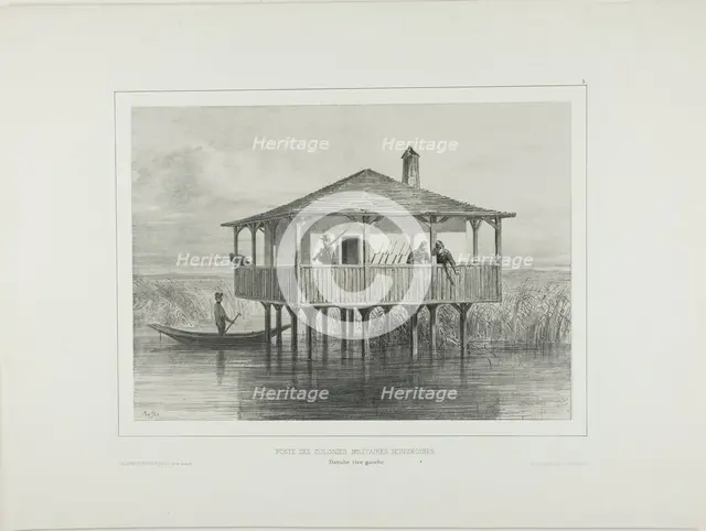 Hungarian Military Colony Post, Left Bank of the Danube River, 1838. Creator: Auguste Raffet.