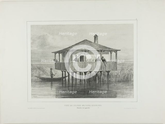 Hungarian Military Colony Post, Left Bank of the Danube River, 1838. Creator: Auguste Raffet.