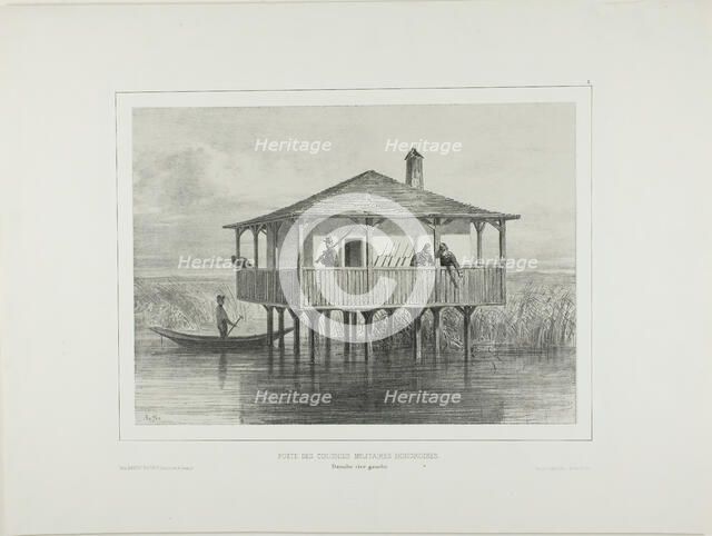 Hungarian Military Colony Post, Left Bank of the Danube River, 1838. Creator: Auguste Raffet.