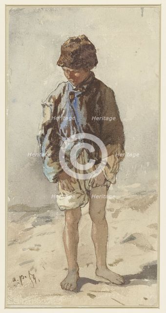 Hungarian boy, barefoot and with a fur hat on, 1859. Creator: August von Pettenkofen.