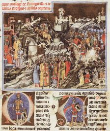 Hungarian conquest of the Carpathian Basin. Miniature from the Chronicon Pictum, ca 1365. Creator: Mark of Kalt (Kalti Mark) (active 1336-1373)