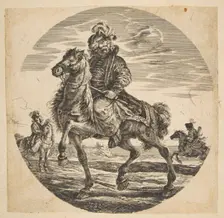 Hungarian horseman riding towards the left, other horsemen in the background, a circular c....n.d. Creator: Johanna Christina Küsel