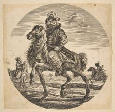 Hungarian horseman riding towards the left, other horsemen in the background, a circular c....n.d. Creator: Johanna Christina Küsel