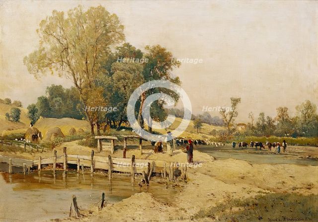 Hungarian landscape with cattle trough, 1884. Creator: Theodor von Hormann.