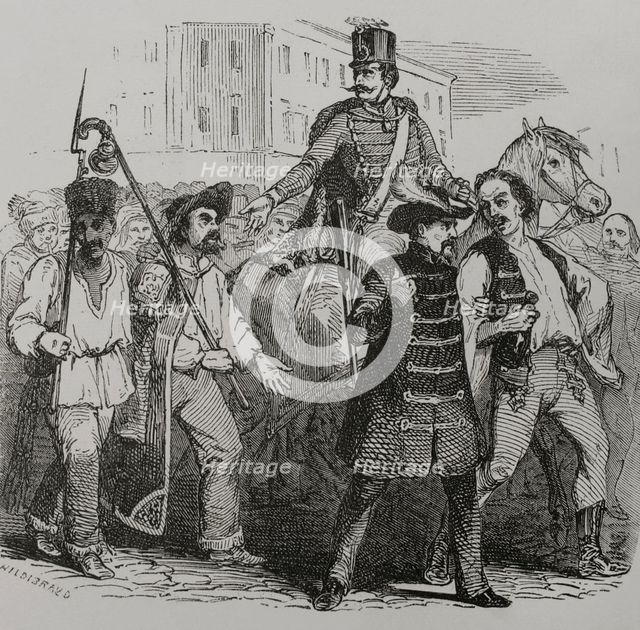 Hungarian Revolution of 1848 (15 March 1848-4 October 1849): A recruitment in Hungary, 1856. Creator: Henri Theophile Hildibrand.
