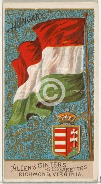 Hungary, from Flags of All Nations, Series 2 (N10) for Allen & Ginter Cigarettes Brands, 1890. Creator: Allen & Ginter.
