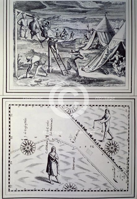 Hunger in Buenos Aires, 'Settlers cutting human flesh' and 'Map with roses and two Indians', doub…