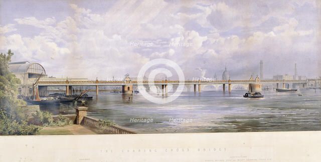 Hungerford Bridge, Charing Cross, London, 1863. Artist: Kell Brothers