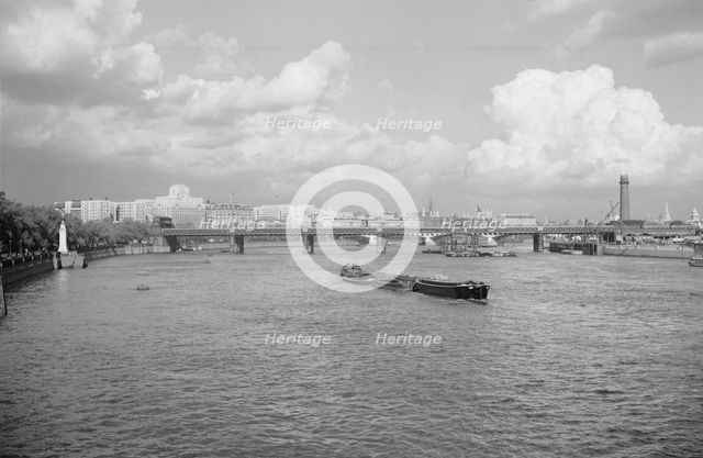 Hungerford Bridge and the River Thames, London, c1945-1965. Artist: SW Rawlings