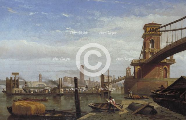 'Hungerford Pier and Footbridge', c1850.                                 Artist: Anon