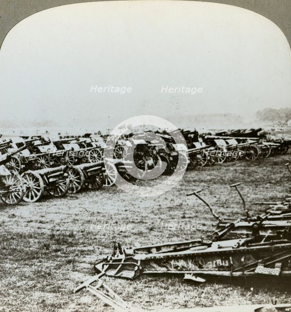Hundreds of German guns captured at Couralette, France, Battle of Somme, World War I, 1916. Artist: Realistic Travels Publishers