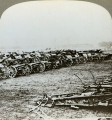 Hundreds of German guns captured at Couralette, France, Battle of Somme, World War I, 1916. Artist: Realistic Travels Publishers