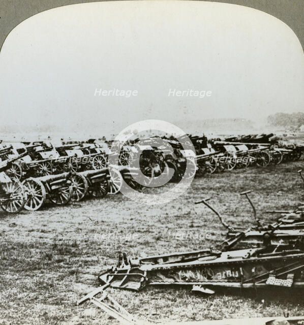 Hundreds of German guns captured at Couralette, France, Battle of Somme, World War I, 1916. Artist: Realistic Travels Publishers