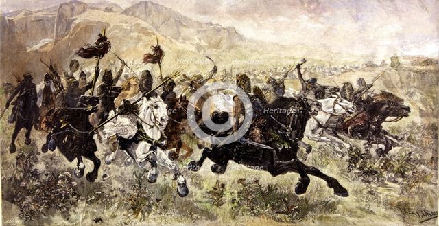  'Huns charging at the enemy', copy of a painting by Ulpiano Checa.