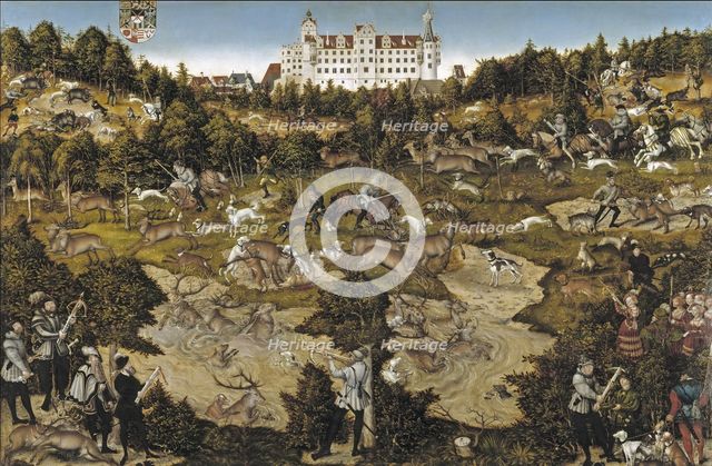 Hunt in Honour of Emperor Charles V at Torgau Castle. Artist: Cranach, Lucas, the Elder (1472-1553)