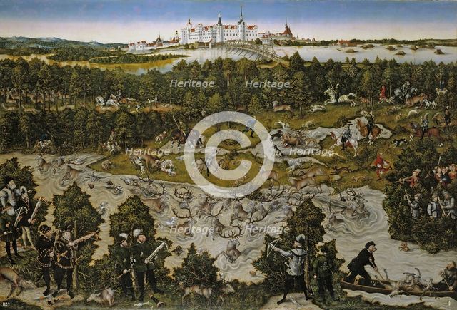 Hunt in Honour of Emperor Ferdinand I at Torgau Castle. Artist: Cranach, Lucas, the Elder (1472-1553)