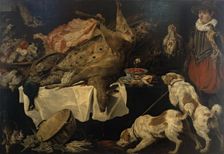 Hunter and Dogs by a Table with Dead Game and Fruit, 1640s. Creator: Paul de Vos