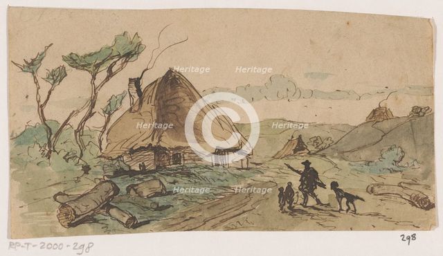 Hunter between houses, 1840-1880. Creator: Johannes Tavenraat.