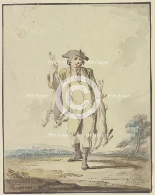 Hunter carrying two hares, late 18th century. Creator: Gottlieb Welte.