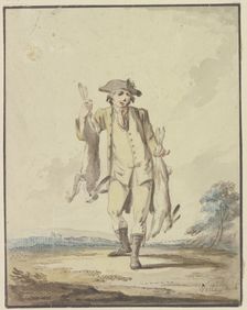 Hunter carrying two hares, late 18th century. Creator: Gottlieb Welte