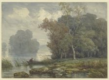 Hunter in a boat on a wooded shore, 19th century. Creator: Karl Peter Burnitz