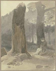 Hunter sitting on a rock in the forest near Königstein-Falkenstein, 1841. Creator: Carl Theodor Reiffenstein