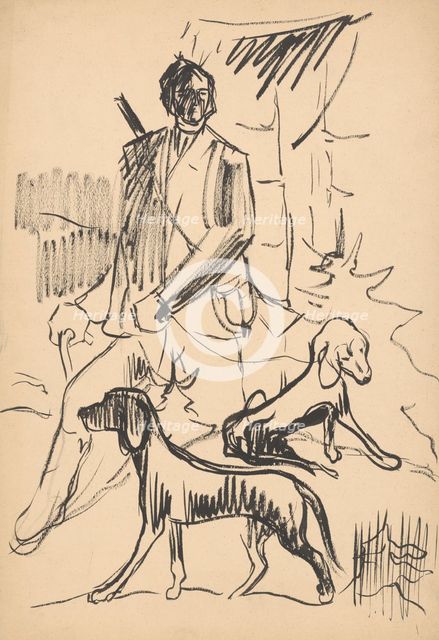 Hunter with dogs, 1940-1944. Creator: Arnold Peter Weisz-Kubincan.