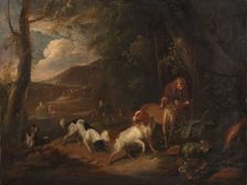 Hunter with Hounds at the Edge of a Wood, c.1696. Creator: Adriaen Cornelisz Beeldemaker