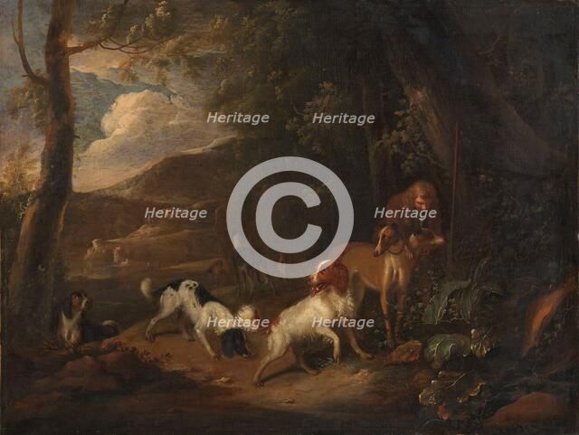 Hunter with Hounds at the Edge of a Wood, c.1696. Creator: Adriaen Cornelisz Beeldemaker.