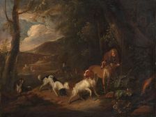 Hunter with Hounds at the Edge of a Wood, c.1696. Creator: Adriaen Cornelisz Beeldemaker