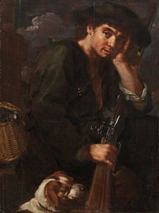 Hunter with his Gun and Dog. (Allegory of "Air"), 1639-1687. Creator: Bernhard Keil