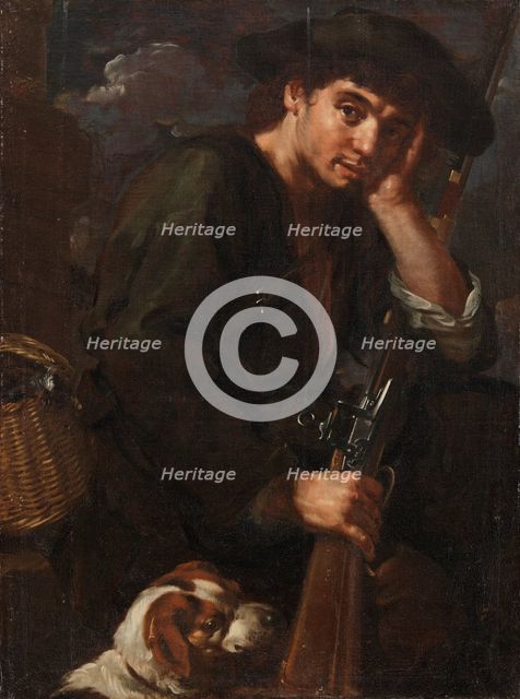 Hunter with his Gun and Dog. (Allegory of "Air"), 1639-1687. Creator: Bernhard Keil.