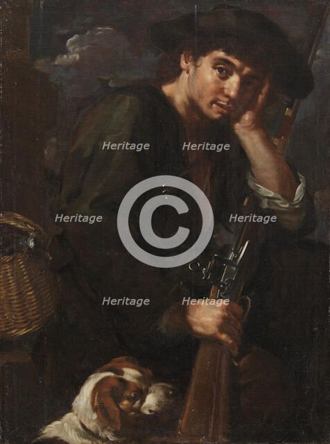 Hunter with his Gun and Dog. (Allegory of "Air"), 1639-1687. Creator: Bernhard Keil.