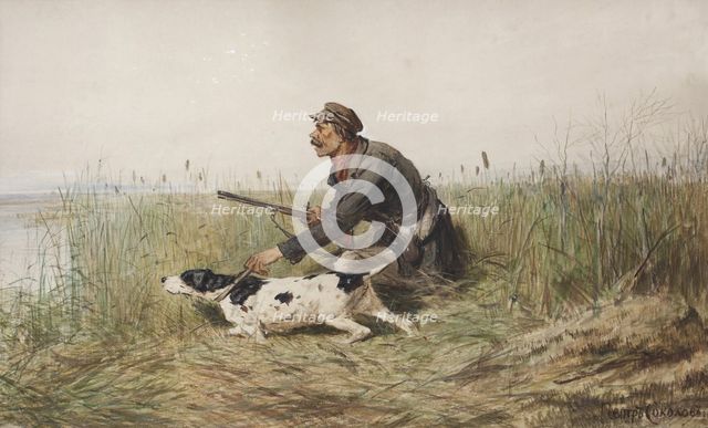 Hunter with hunting dog, 1870s.
