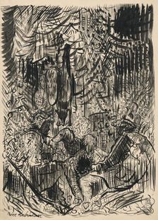 Hunters with a caught fox, 1940-1944. Creator: Arnold Peter Weisz-Kubincan