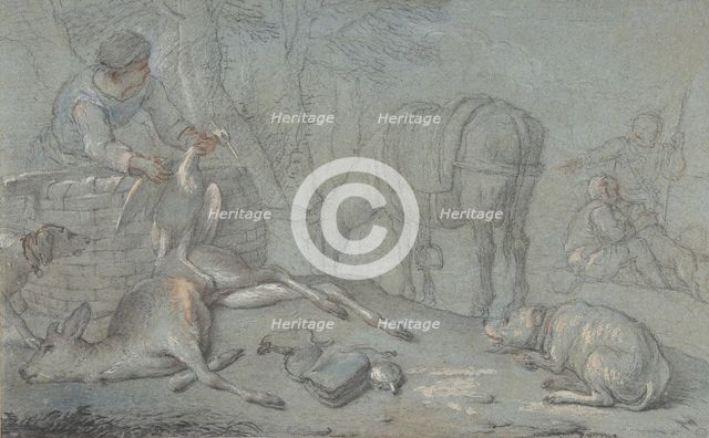 Hunters with Dead Game in a Landscape, 1600-1800. Creator: Giovanni Agostino Cassana.