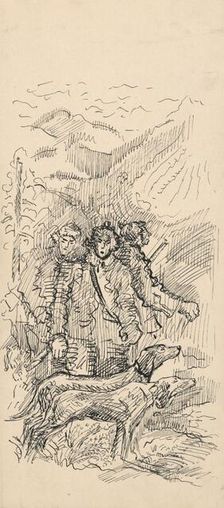 Hunters with dogs, 1935-1940. Creator: Arnold Peter Weisz-Kubincan