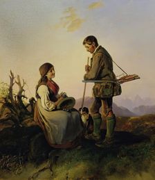 Hunters and girls, 1847. Creator: Matthias Ranftl