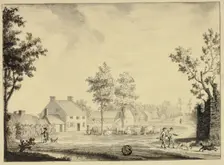 Hunters and Herd of Cattle Outside Country Estate, 18th century. Creator: Ralph Bullock