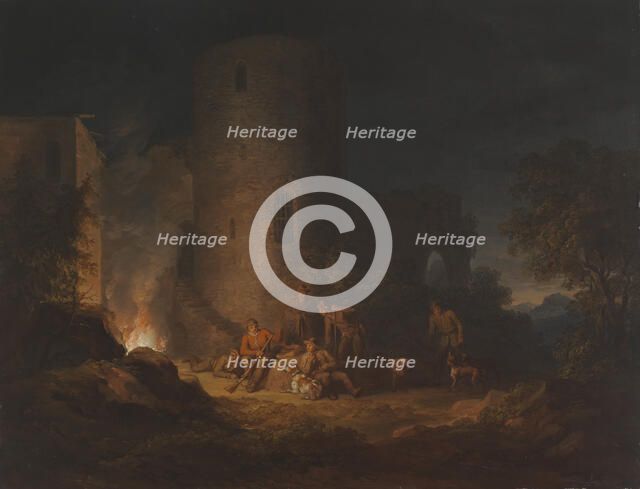 Hunters by a Bonfire, 1814. Creator: Alexander Lauréus.